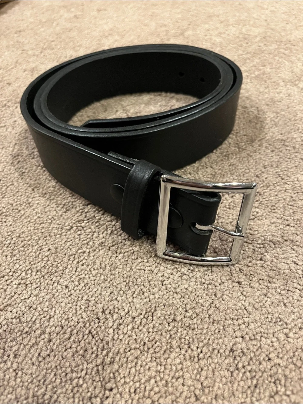 Boston Leather Men's Classic Black Belt with Silver Buckle size 54